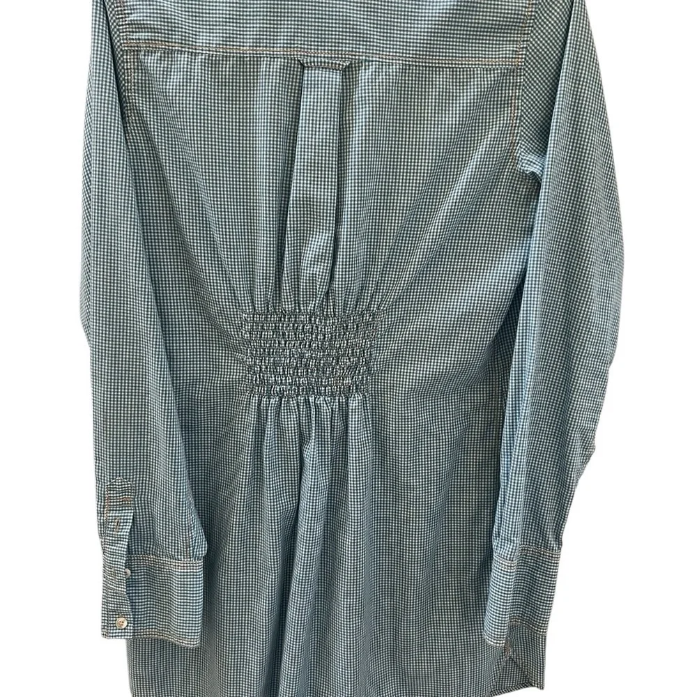 Free People long button down shirt dress blue gingham style size Large